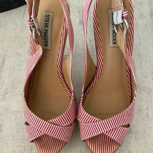 Steve Madden red striped canvas sling backs